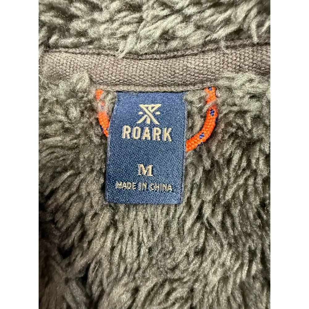 Roark Men M Sherpa Fleece Full Zip Hoodie Olive Green Camo Pocket Jacket Outdoor